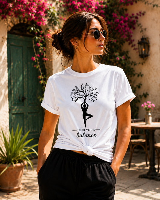 Find Your Balance – Premium Yoga T-Shirt